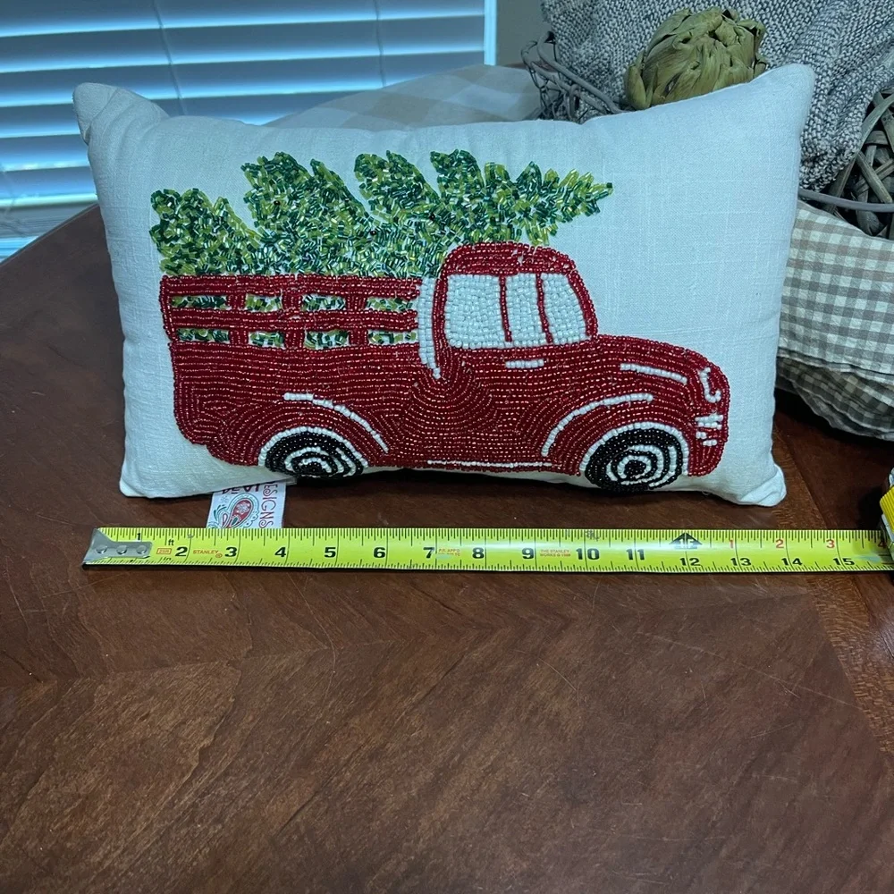 New Farmhouse CHRISTMAS beaded Accent PILLOW